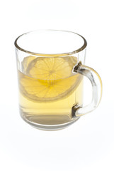 cup of tea with lemon on white