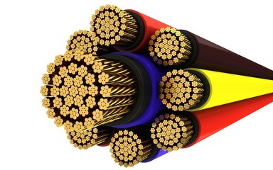 Copper electrical cable on a white background