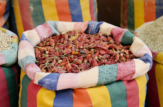 Dried Chilli Peppers In Middle East Souk Market Cairo Egypt