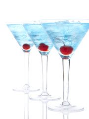 Popular blue martini cocktails row composition