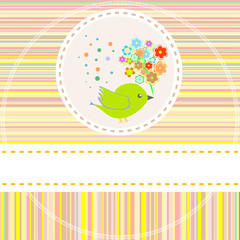 Birthday card with cute birds with flowers and gifts vector