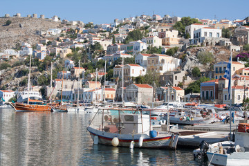 Fototapeta na wymiar Gialos, the harbour of Symi, Greece.