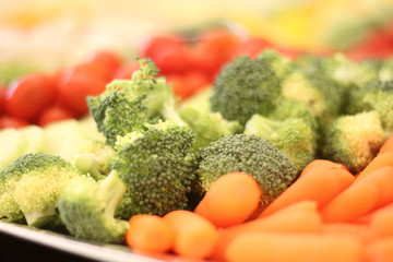 Vegetable appetizers on a tray.