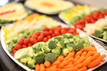 Vegetable appetizers on a tray.