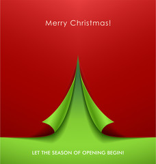 Creative Christmas tree formed from curled corner paper.