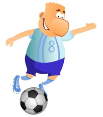 Funny soccer player in action. Cartoon illustration.