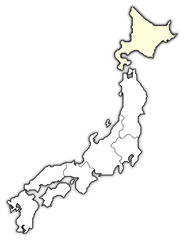 Fototapeta na wymiar Map of Japan, Hokkaido highlighted