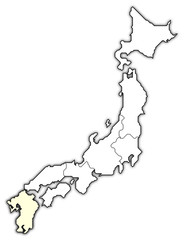 Map of Japan, Kyushu-Okinawa highlighted