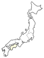 Map of Japan, Shikoku highlighted