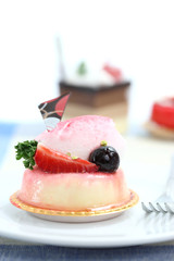 Strawberry Panna Cotta pudding isolated in white background