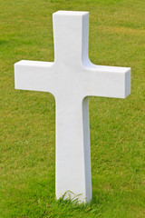 Marble Cross of fallen Soldier, American War Cemetery near Omaha