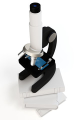 3d medical microscope with books