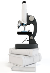 3d medical microscope with books