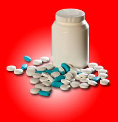 colored pill on red background