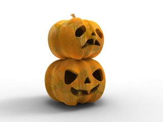 3d illustration of a two Halloween pumpkin smiling and scaring