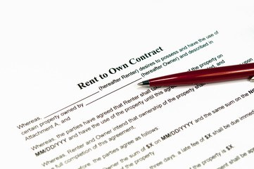 Closeup image of a rent to own contract ready to be filled