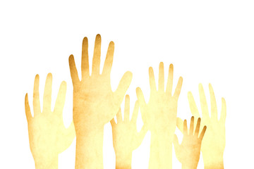 old vintage paper in shape of hand isolated on white