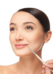 Beauty woman face with brush