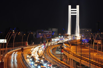 Night traffic on Basarab bridge, Bucharest, Romania