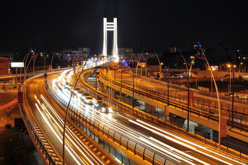 Night traffic on Basarab bridge, Bucharest, Romania