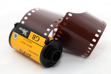 Film photos stretched out as a spiral.