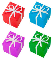 four colored gift boxes