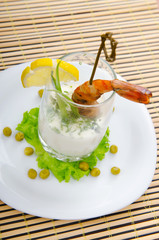 Prawn served with creamy sauce