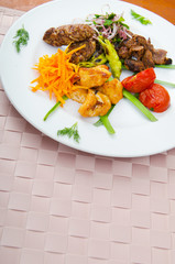 Plate with tasty lamp kebabs