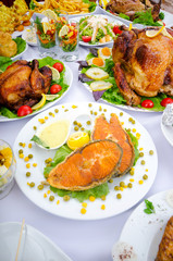 Table served with tasty meals