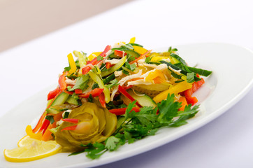 Ceasar salad served in the plate
