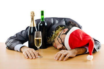 Drunken businessman after office christmas party