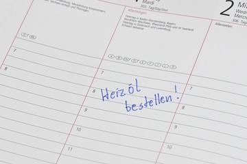Heizöl bestellen im Kalender notiert