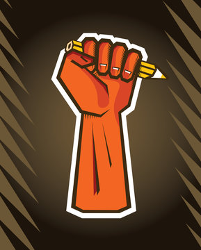 revolution hand holding pencil