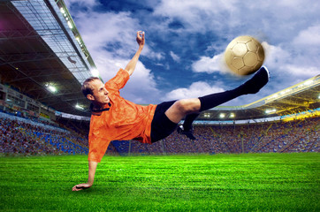Football player on field of stadium
