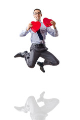Jumping businessman isolated on white