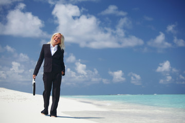 business woman on the ocean coast