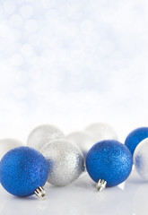 Blue and silver christmas baubles