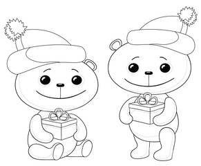 Teddy bears with gift boxes, contours