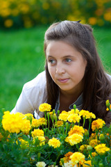 teen with yellow flowers