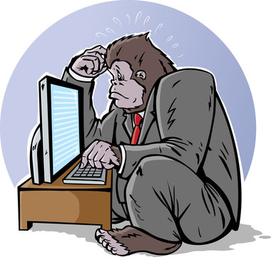 Confused business gorilla on computer