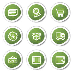 Shopping web icons set 2, green stickers