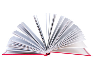 Open book on white background isolated.