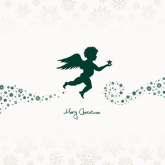 Flying Christmas Angel Holding Star Green