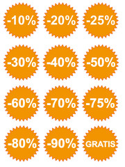Rabatt Button 10 - 90%, Gratis