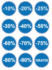 Rabatt Button 10 - 90%, Gratis