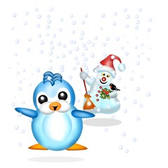 pinguino con pupazzo di neve