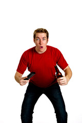 Excited sports fan watching the big game