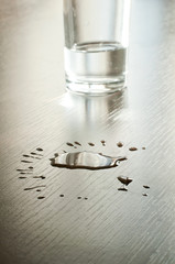Spilled water on a table