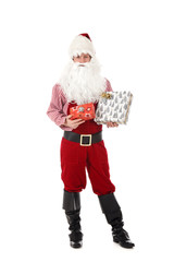 Young caucasian man Santa Claus, gifts
