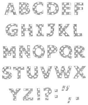 Hand written checkered alphabet